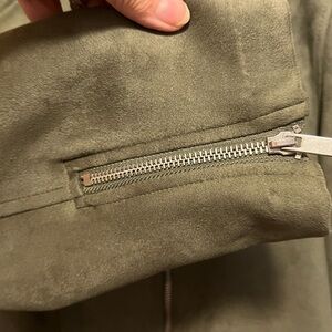 Old Navy Olive Green Suede Jacket with Snap and Zipper